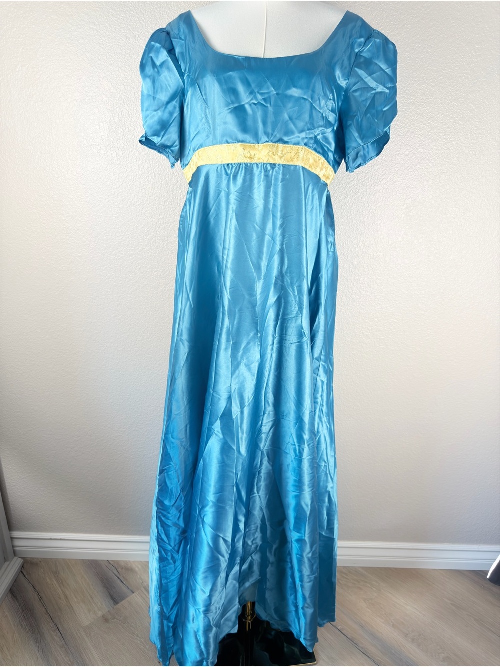 Victorian Satin Ball Gown Regency Vintage Dress Medieval Square Neckline Maxi, L